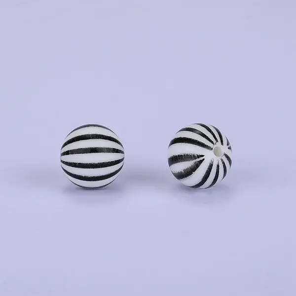 Printed Round with Stripe Pattern Silicone Focal Beads