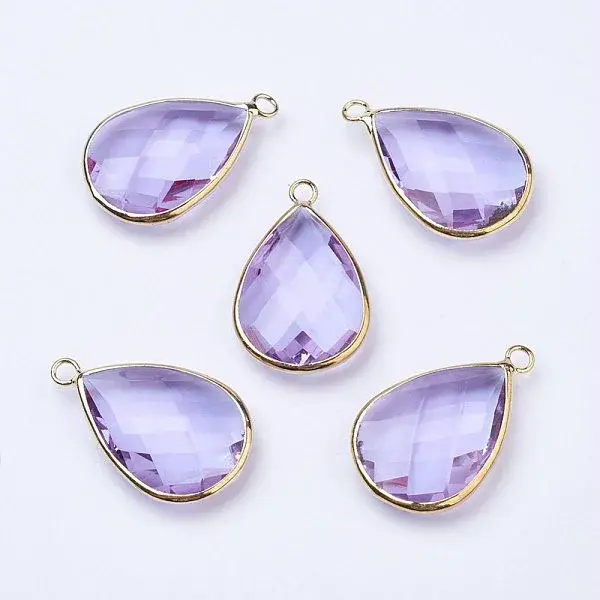 Golden Tone Brass Glass Teardrop Pendants