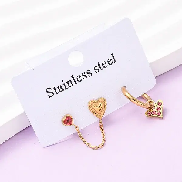 304 Stainless Steel Heart Stud Earring & Hoop Earring Sets