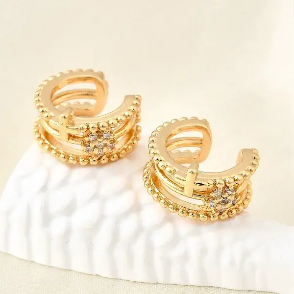 Brass Micro Pave Clear Cubic Zirconia Cuff Earrings