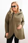 Kesi Dámská mikina Plus Size s kapucí a asymetrickým zipem khaki