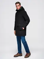Ombre Men's parka coat with wool and hood - black
