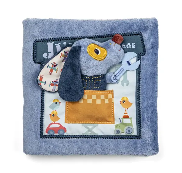 Lilliputiens - textilná knižka - psík Jules v garáži