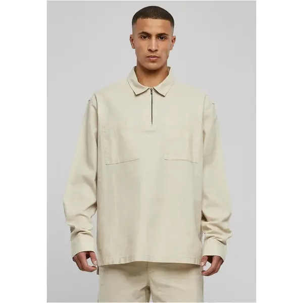 Bavlněná lněná polokošile na zip softseagrass