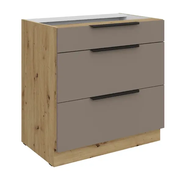 Spodní skříňka Aria 80 D 3S BB - Premium Box Barva korpusu: Dub artisan, Barva dvířek: TA - Sandgrau AFM