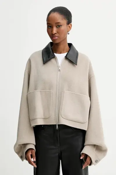 Bunda s příměsí vlny Nanushka béžová barva, oversize, NW25PFJK12392