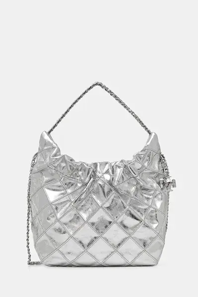 Kožená kabelka Tory Burch Fleming stříbrná barva, 176040-040