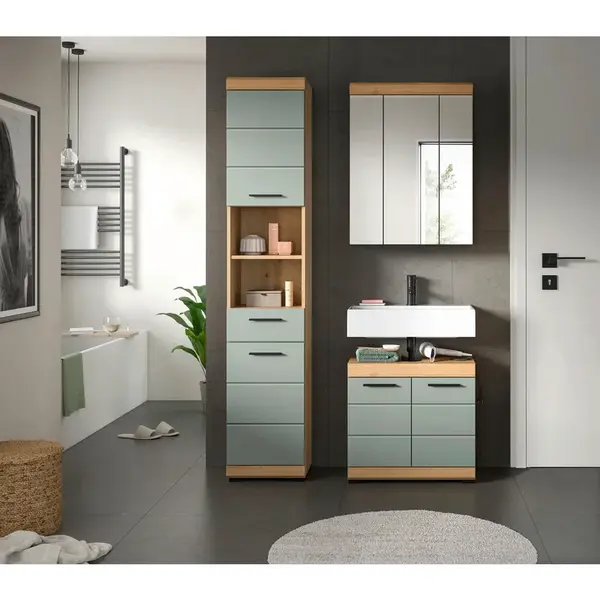 MID.YOU KOUPELNA barvy dubu, šalvějově zelená