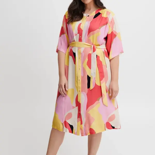 Bielo-ružové dámske vzorované košeľové šaty Fransa