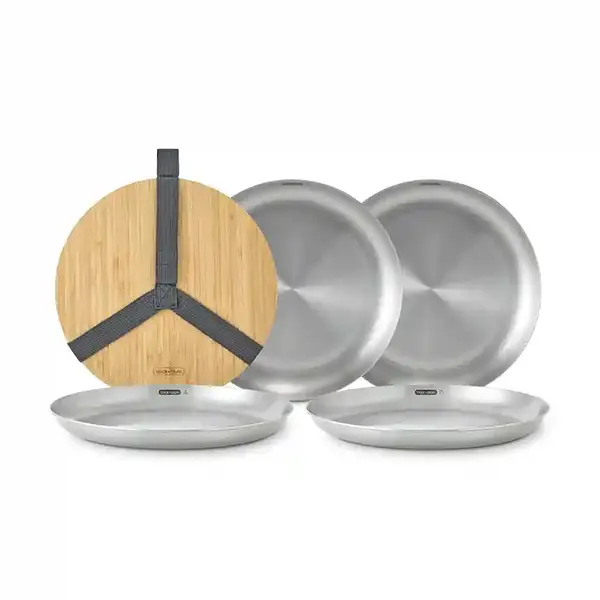Sada piknikových talířů s víkem a rukojetí Black and Blum 25 cm 4-pack šedá barva