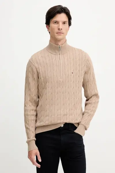 Bavlněný svetr Tommy Hilfiger béžová barva, MW0MW36532