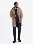 Ombre Men's hooded coat in fine stripe - coffee
