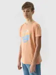 Boys' T-shirt in a regular fit with a 4F print - coral