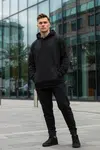 Trendyol Pánska čierna tepláková súprava oversize/wide-fit basic elastická noha s kapucňou fleece bavlna