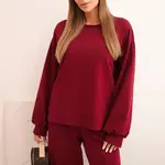 Polski Dámská bavlněná souprava se širokými nohavicemi a mikinou s dlouhým rukávem bordó