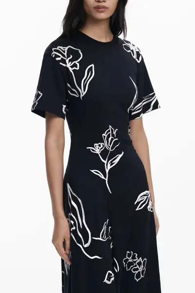 Černé midi šaty s květinovým vzorem
