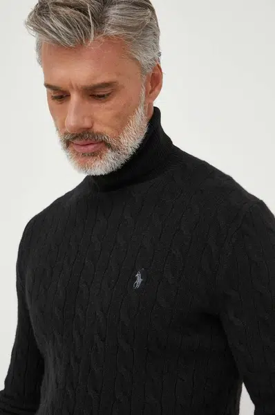 Vlněný svetr Polo Ralph Lauren pánský, černá barva, s golfem, 710876836