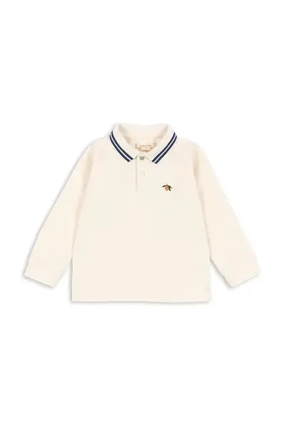 Dětská bavlněná polokošile Konges Sløjd FLORIAN LS POLO GOTS béžová barva, hladká, KS103811