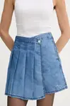 Džínová kalhotová sukně Karl Lagerfeld KL X DISNEY dámská, modrá barva, s aplikací, high waist, A3W12002