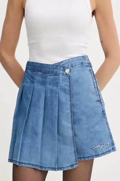 Džínová kalhotová sukně Karl Lagerfeld KL X DISNEY dámská, modrá barva, s aplikací, high waist, A3W12002