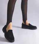 Gemre Black lacework eco-suede moccasins Clausen