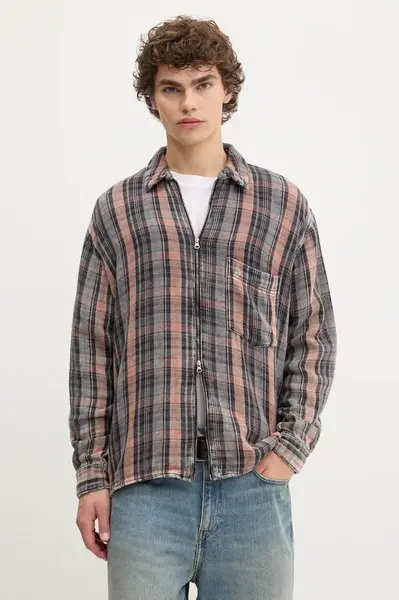 Bavlněná košile Won Hundred pánská, šedá barva, relaxed, s klasickým límcem, 3704-13059