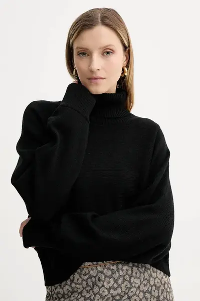 Vlněný svetr MICHAEL Michael Kors dámský, černá barva, s golfem, MT5617UF2G