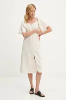 Lněné šaty Answear.LAB béžová barva, midi