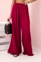 Kesi Włoski Široké dámské kalhoty s elastickým pasem tmavě vínová