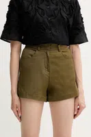 Kraťasy Sisley dámské, zelená barva, high waist, 4ED4L901N
