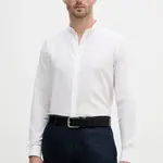 Lněná košile Sisley pánská, bílá barva, regular, se stojáčkem, 51FCSQ03J