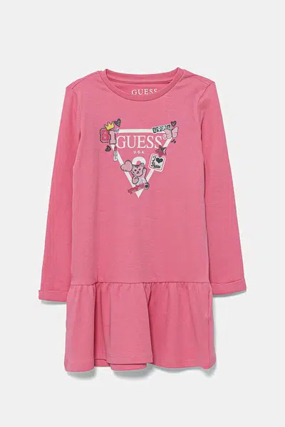 Dětské bavlněné šaty Guess růžová barva, mini, K3YK13 KA6W4