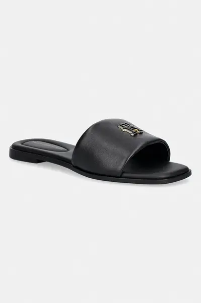 Tommy Hilfiger pantofle dámské kožené TH LOGO HARDWARE LEATHER MULE