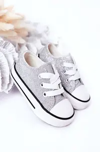 Boto Detské brokátové strieborné bling-bling tenisky