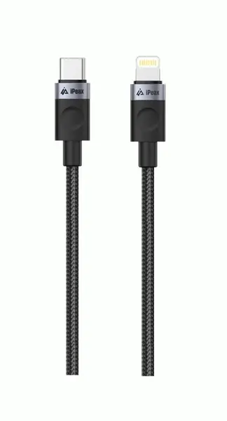 Textilní kabel iPEAX USB-C / LIGHTNING 1,5M, USB 2.0, černá