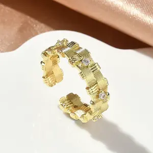 Brass Micro Pave Cubic Zirconia Cuff Open Rings