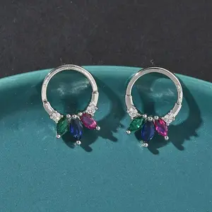 Brass Micro Pave Cubic Zirconia Stud Earrings