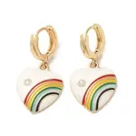 Heart with Rainbow Golden Brass Dangle Hoop Earrings