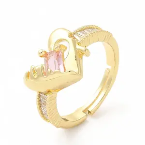 Pink Cubic Zirconia Heart Adjustable Ring