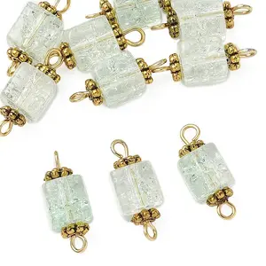 10Pcs Transparent Crackled Glass Cube Connector Charms