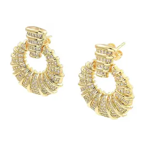 Rack Plating Brass Micro Pave Clear Cubic Zirconia Dangle Stud Earrings