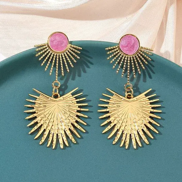 Sun 304 Stainless Steel Enamel Dangle Stud Earrings
