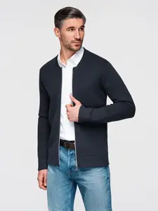 Ombre Men's smooth zip sweater - navy blue