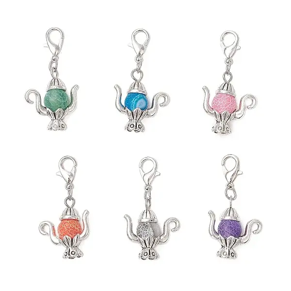 Teapot Natural Weathered Agate & Tibetan Style Alloy Pendant Decorations