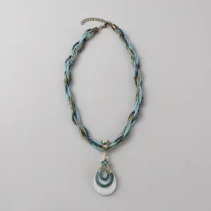Acrylic Teardrop Pendant Necklace with Glass Beaded Chains
