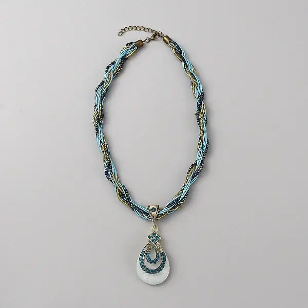 Acrylic Teardrop Pendant Necklace with Glass Beaded Chains