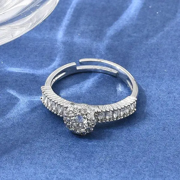 Brass Micro Pave Clear Cubic Zirconia Cuff Open Rings