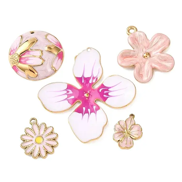 5Pcs 304 Stainless Steel Enamel Pendants