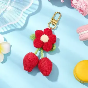 Handmade Crochet Cotton Cherry Flower Hanging Ornaments