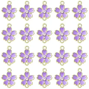 20Pcs Alloy Enamel 5-Petal Flower Connector Charms